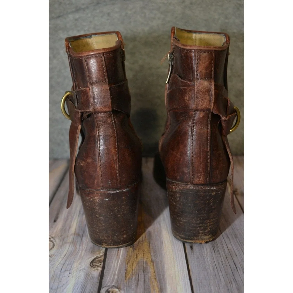 Frye Boots Womens‎ Size 9 B Brown Leather Ankle Buckle Booties Malorie Knotted